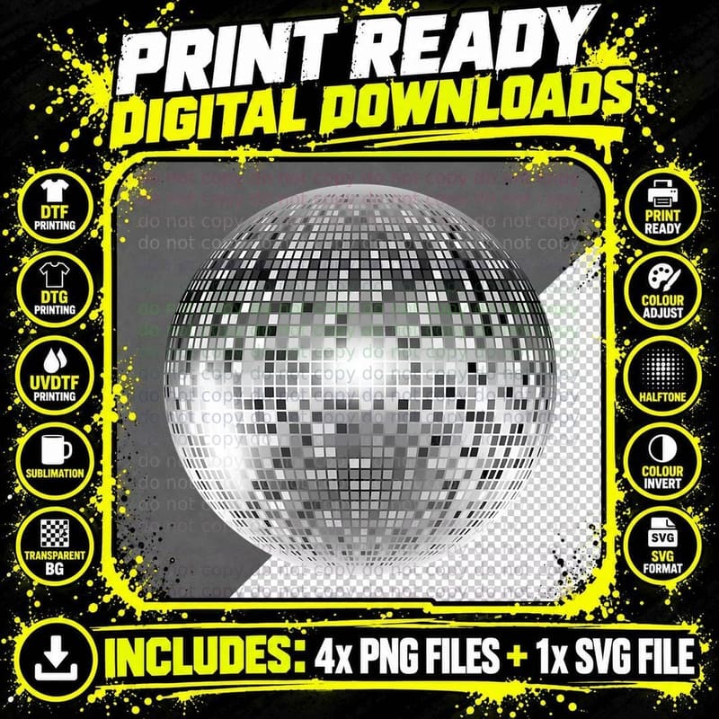 Vintage Retro Disco Ball Retro 1980s DJ T-Shirt Png SVG Digital Bundle