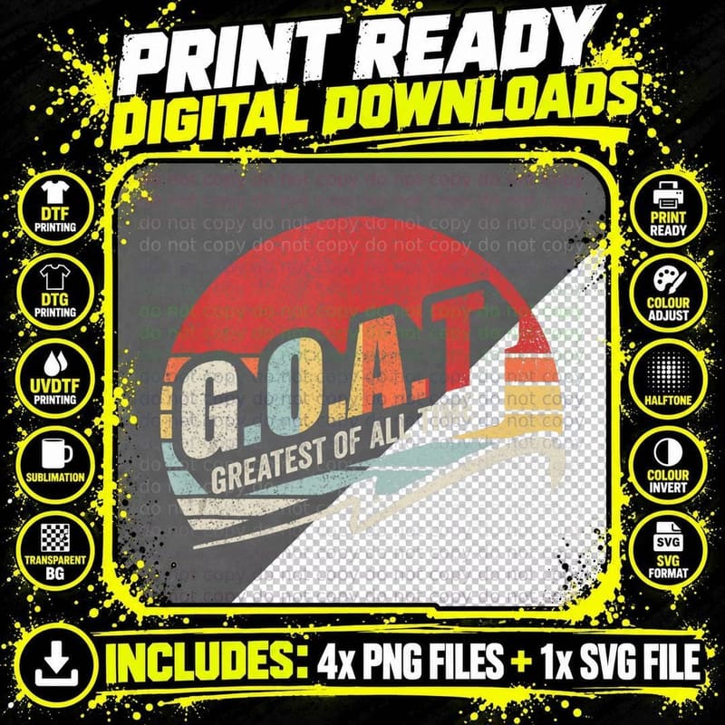 Vintage Retro G.o.a.t Greatest of All Time Goat T-Shirt Png SVG Digital Bundle