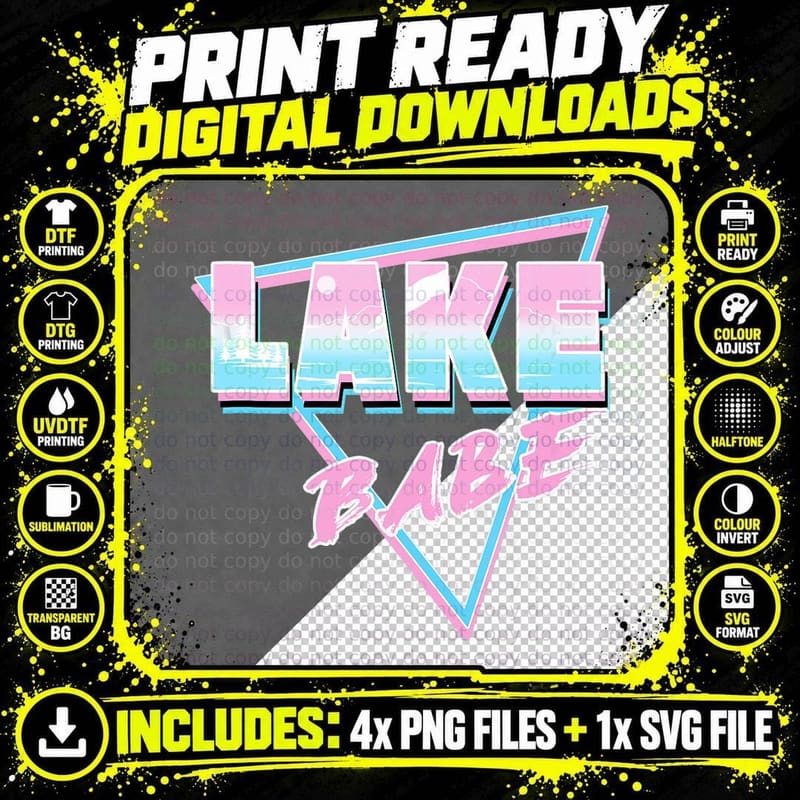 Vintage Retro Lake Babe 80's 90's Style Summer Vacation Png SVG Digital Bundle