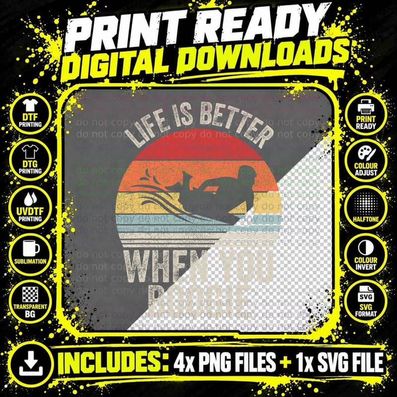 Vintage Retro Life Is Better When You Boogie Board Png SVG Digital Bundle