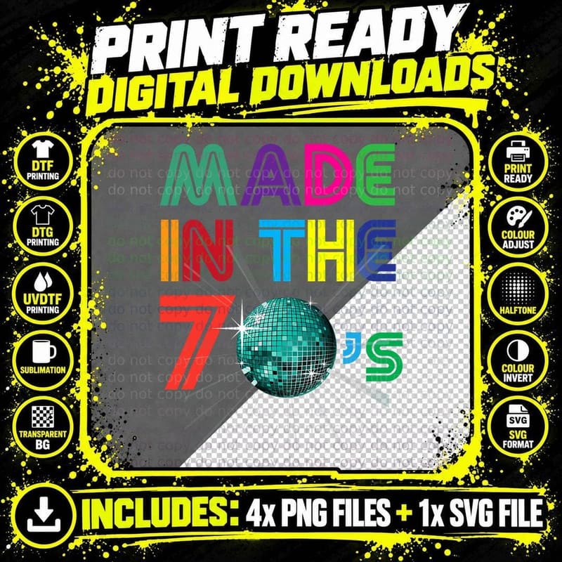 Vintage Retro Made in the 70s Gift +- 40th Years Old Png SVG Digital Bundle