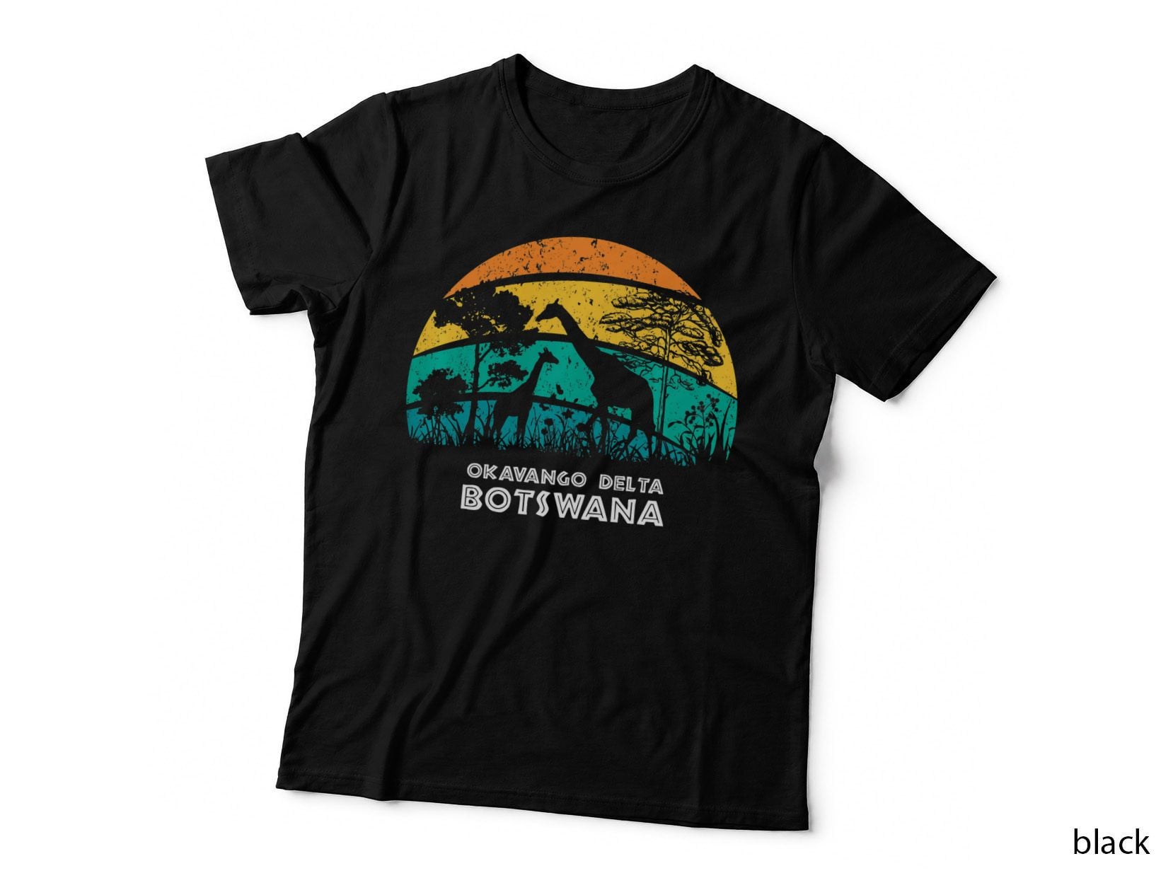 Vintage Retro Okavango Delta, Botswana Africa Safari Girrafe T-Shirt