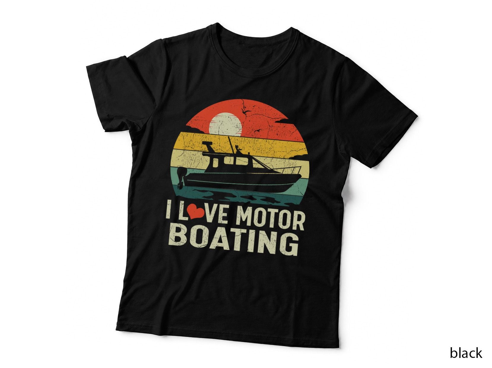 Vintage Retro Sunset Pontoon Boat I Love Motor Boating T-Shirt