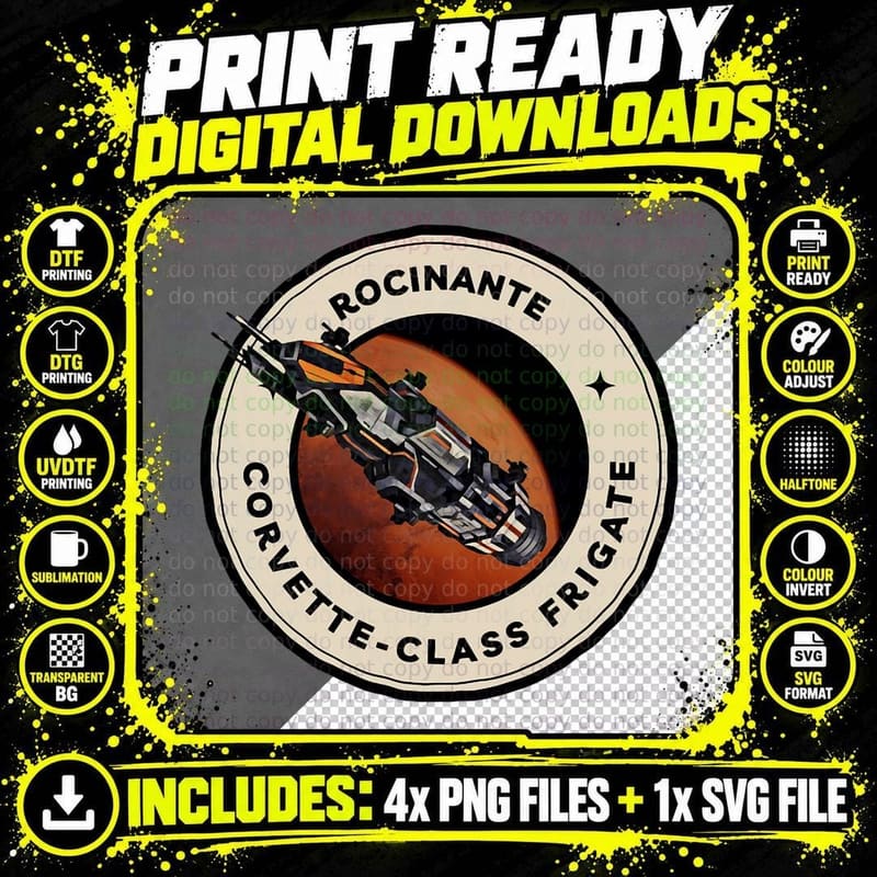 Vintage Rocinante Class Frigate Black Science Fiction Png SVG Digital Bundle