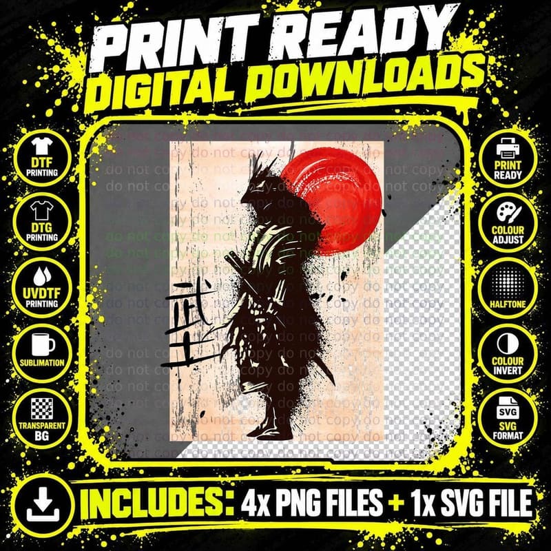 Vintage Samurai Warrior Bushido Code Japanese Swordsmen Png SVG Digital Bundle