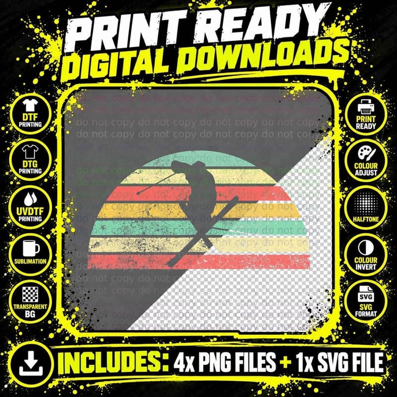 Vintage Ski T-Shirt Graphic Skiing Tee Shirt Skier Gift Png SVG Digital Bundle