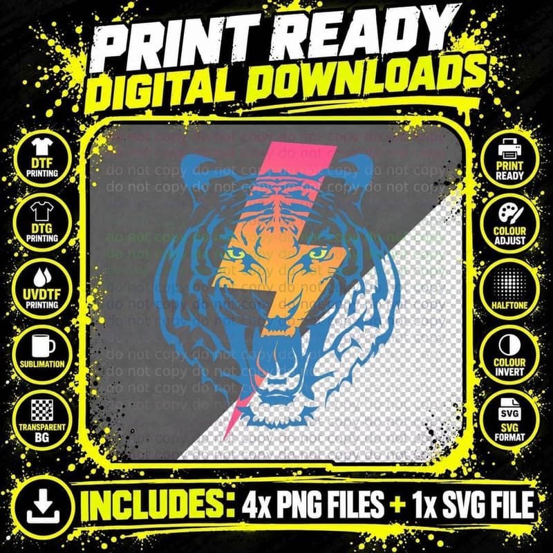 Vintage Tiger Bolt of Lightning Chinese New Year of Png SVG Digital Bundle