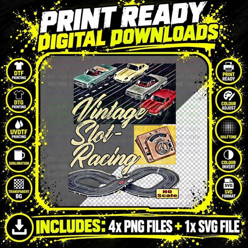 Vintage Track Slot Car, Slot Racing, Slotcar Png SVG Digital Bundle