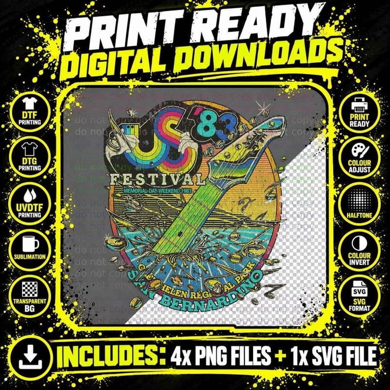 Vintage US Festival 1983 Colorful Rainbow Music Fest US Png SVG Digital Bundle