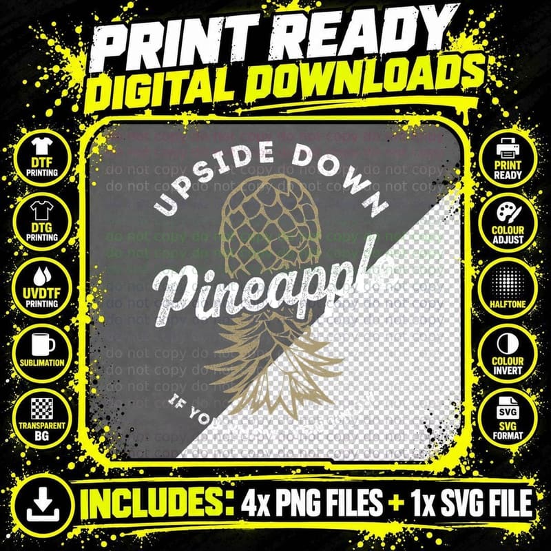 Vintage Upside Down Pineapple Swinger Retro T-Shirt Png SVG Digital Bundle