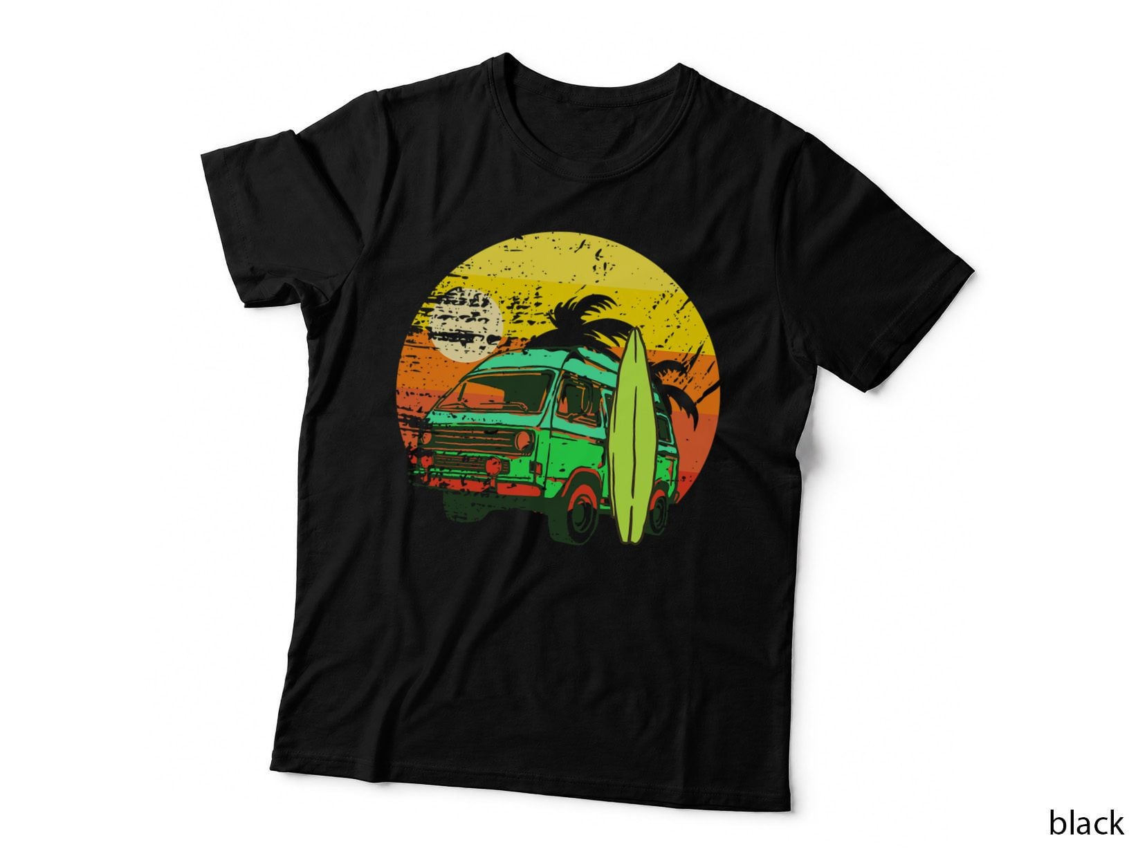 Vintage Van - Van Life - Distressed Sunset Retro Van T-Shirt