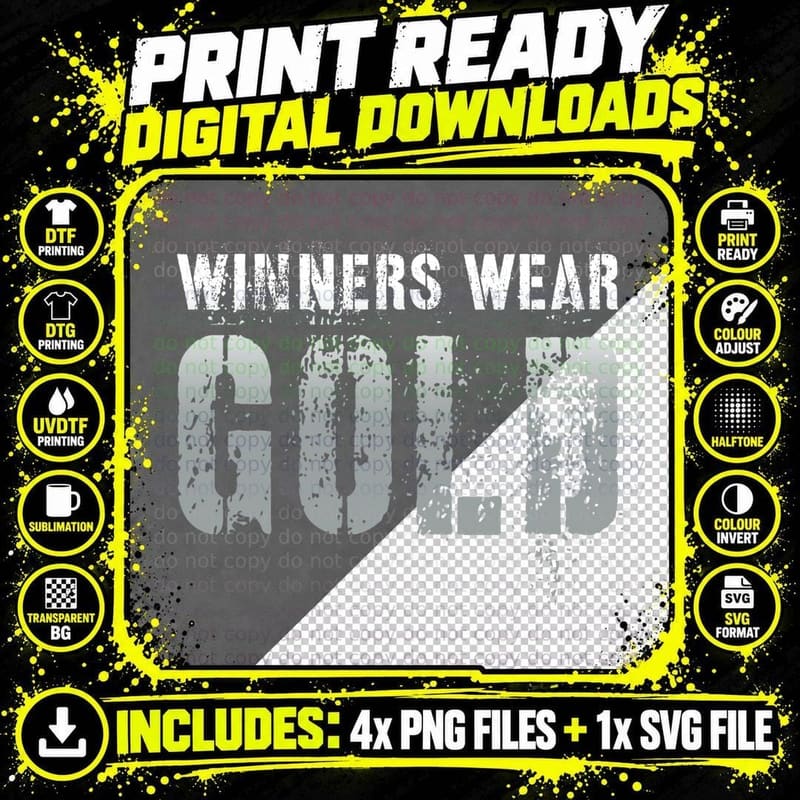 Vintage Winners WEAR GOLD Summer Camp Team Color War Png SVG Digital Bundle