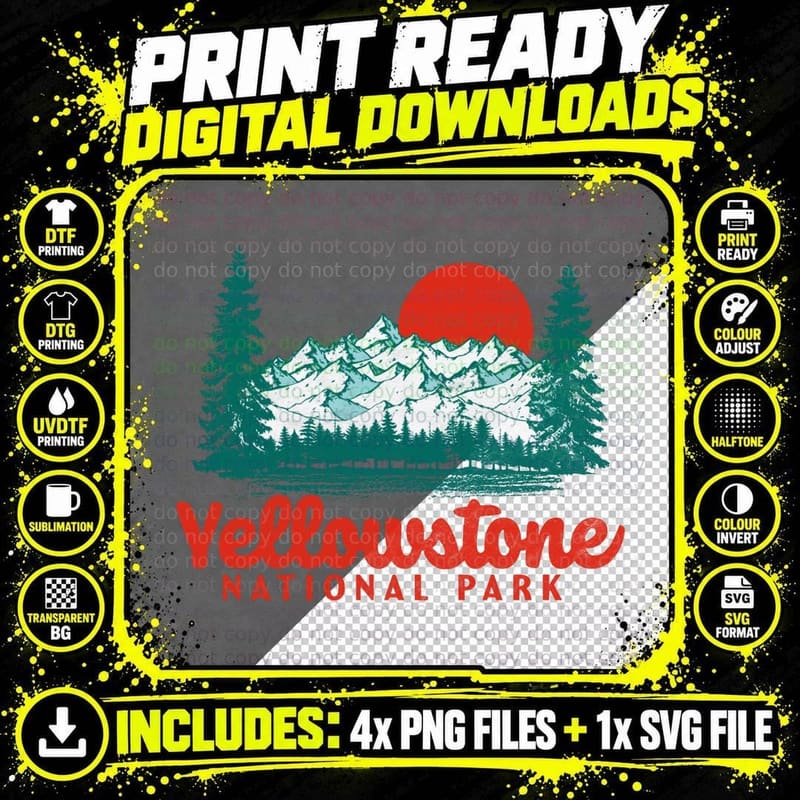 Vintage Yellowstone Mountains Scene 80's Sweatshirt Png SVG Digital Bundle