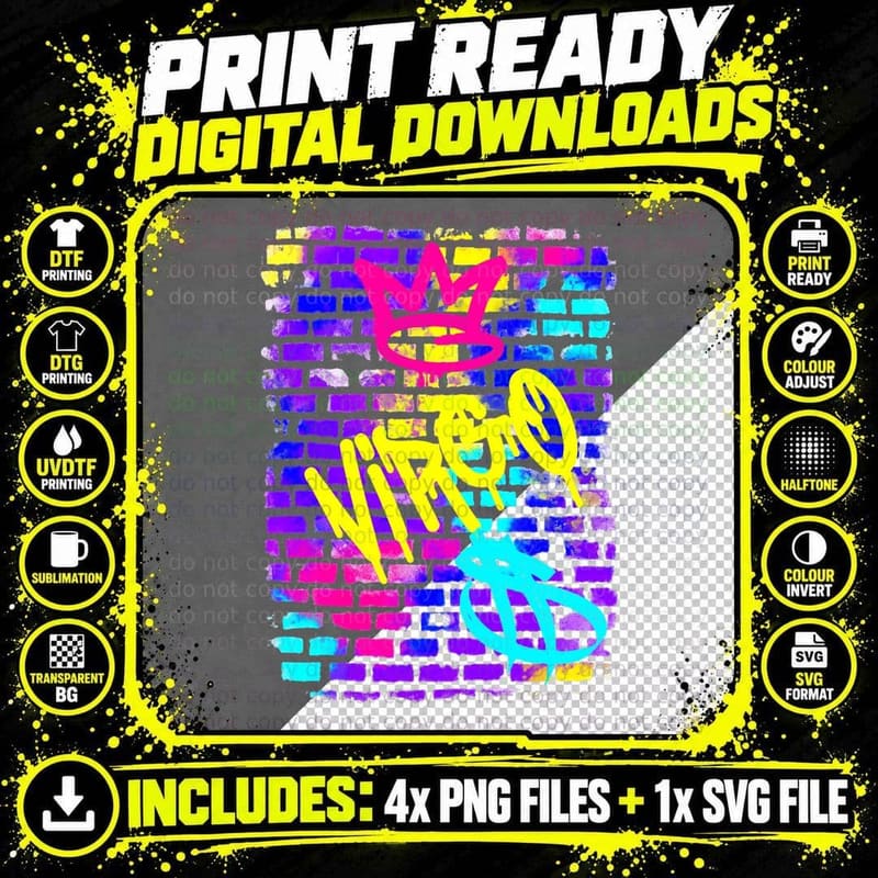 Virgo Birthday Zodiac Retro 90s Graffiti Sign Trendy Rad Png SVG Digital Bundle