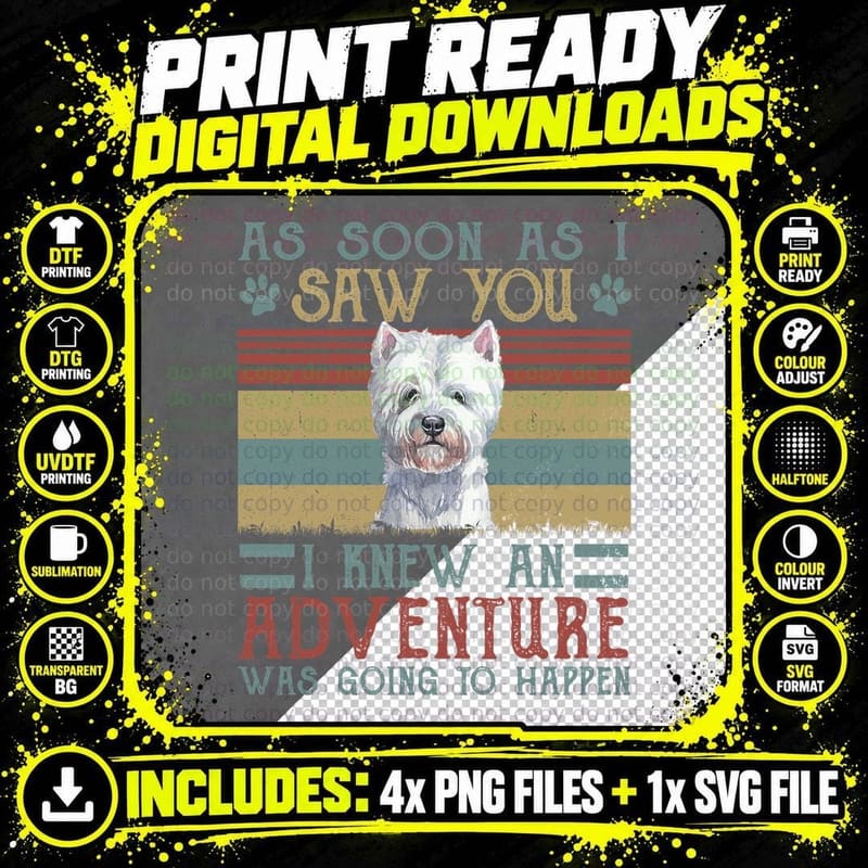 Westie T-Shirt, Vintage Retro Style, Pet Lover Apparel Png SVG Digital Bundle