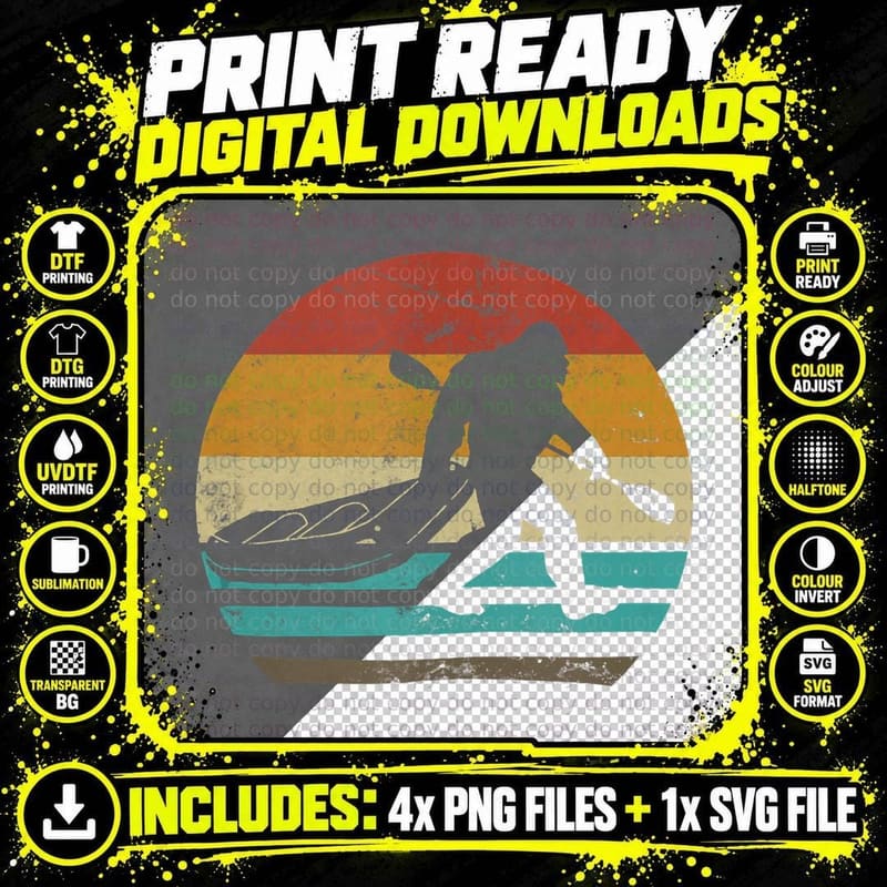 White Water River Rafting Bigfoot Vintage Sunset Png SVG Digital Bundle