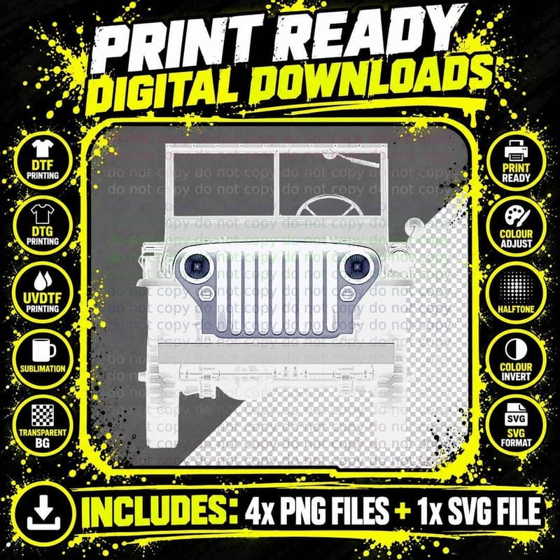 Willys MB Vintage off Road Classic Vehicle WW2 T-Shirt Png SVG Digital Bundle