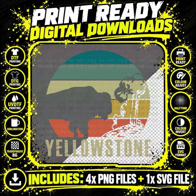Yellowstone National Park Vintage Buffalo Bison Retro Png SVG Digital Bundle