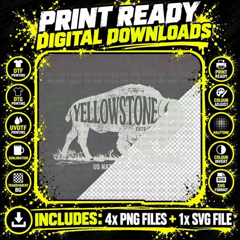Yellowstone US National Park Bison Buffalo Vintage Men Png SVG Digital Bundle
