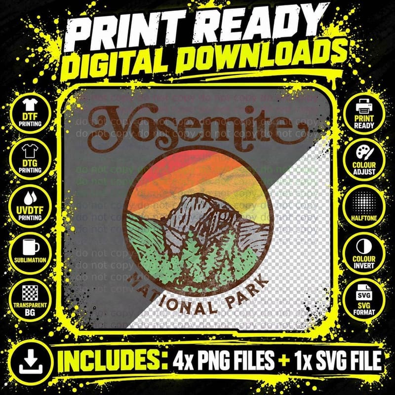 Yosemite National Park Vintage Style Retro 80s Graphic Png SVG Digital Bundle