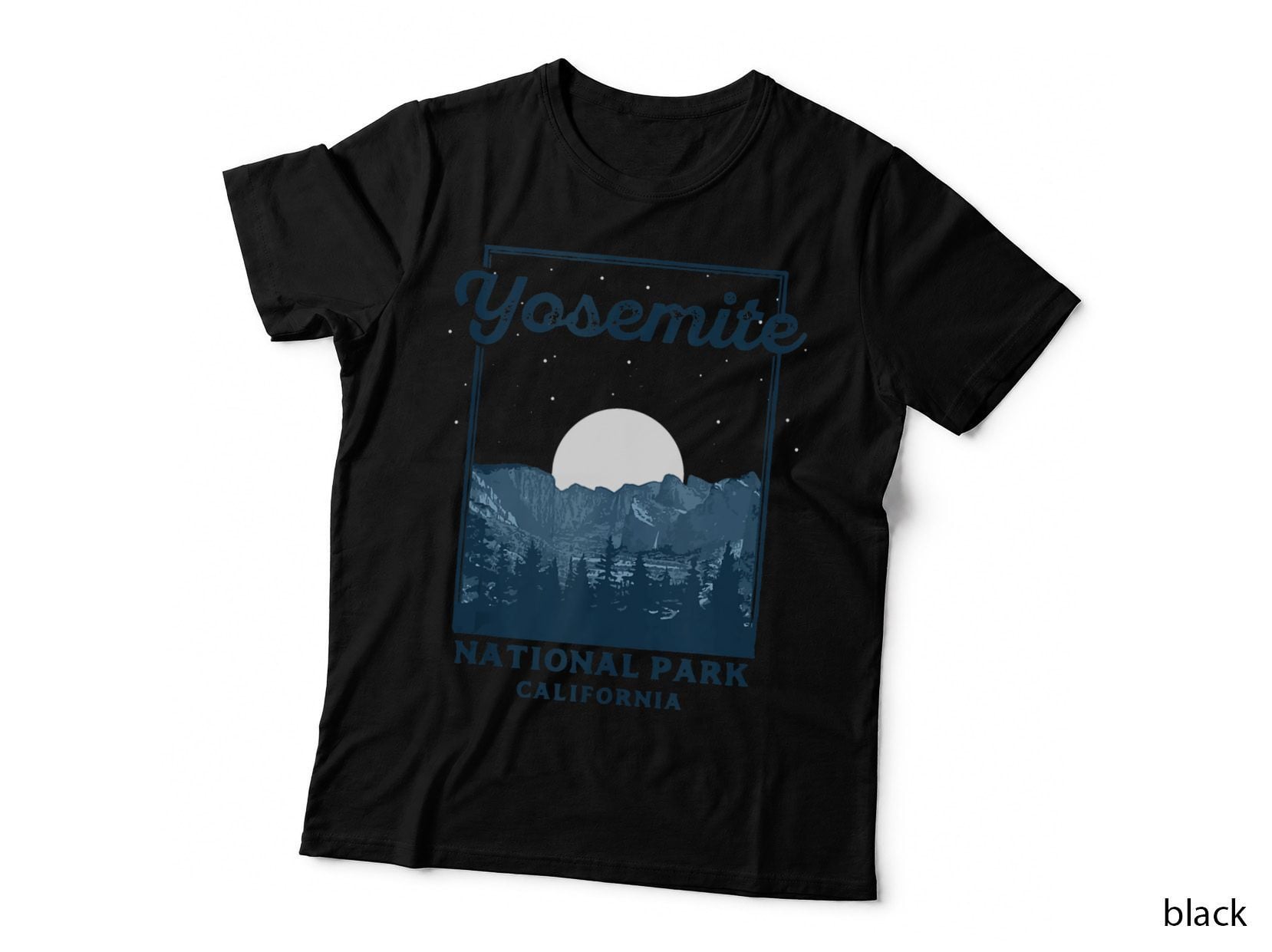 Yosemite National Park at Night Retro Moon & Stars Graphic, Vintage T-Shirt