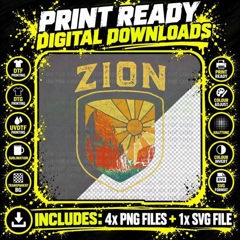 Zion National Park Vintage Badge Retro Distressed 80's Png SVG Digital Bundle