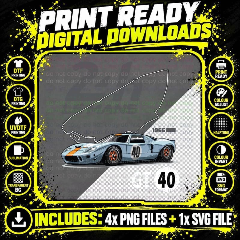 24h Le Mans Ford GT 40 T-Shirt, Vintage Racing Png SVG Digital Bundle