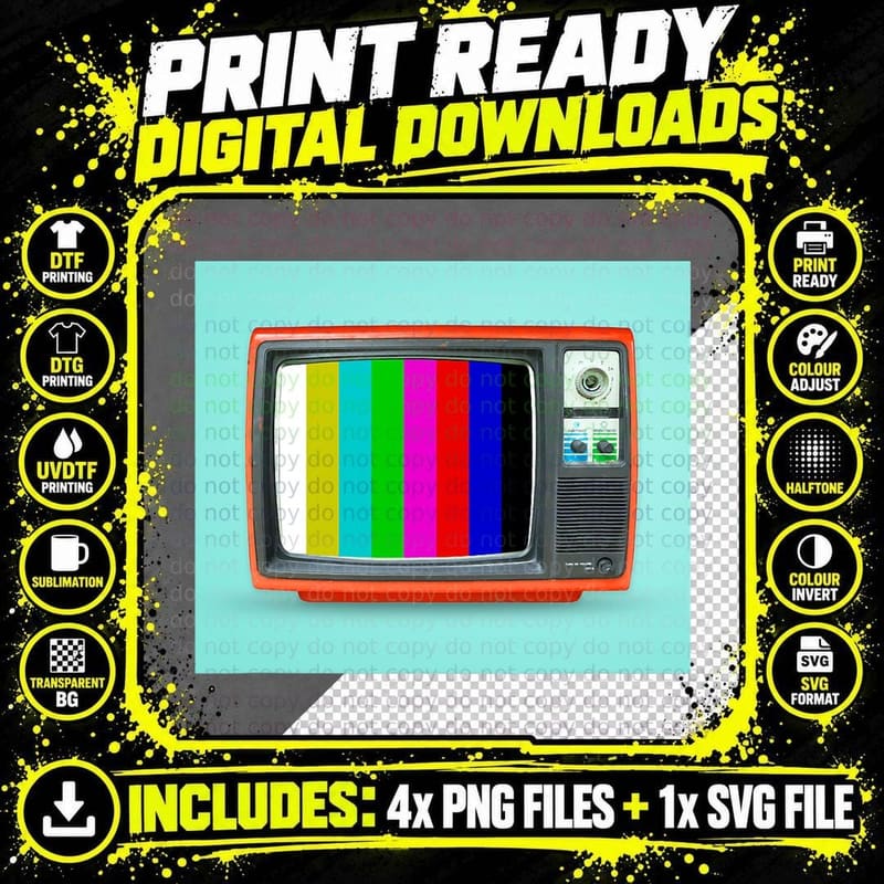60s 70s 80s Party Analogue TV Test Picture Vaporwave Png SVG Digital Bundle