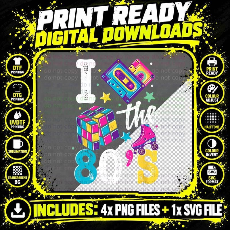 80'S Clothes - 80'S Party Supplies - Eighties Costume Png SVG Digital Bundle