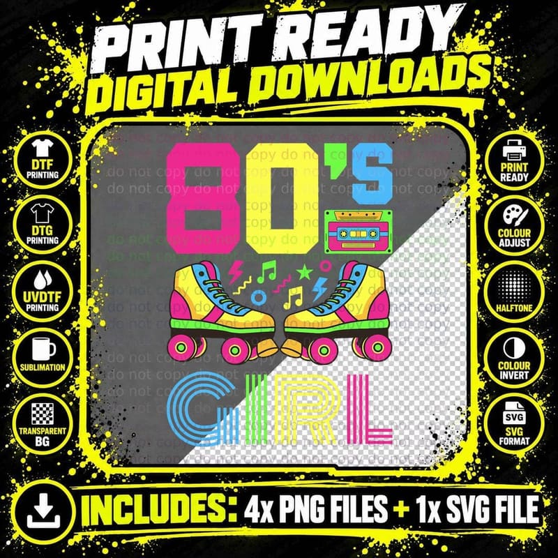 80S Girl 1980S Fashion Theme Party Outfit Eighties Png SVG Digital Bundle