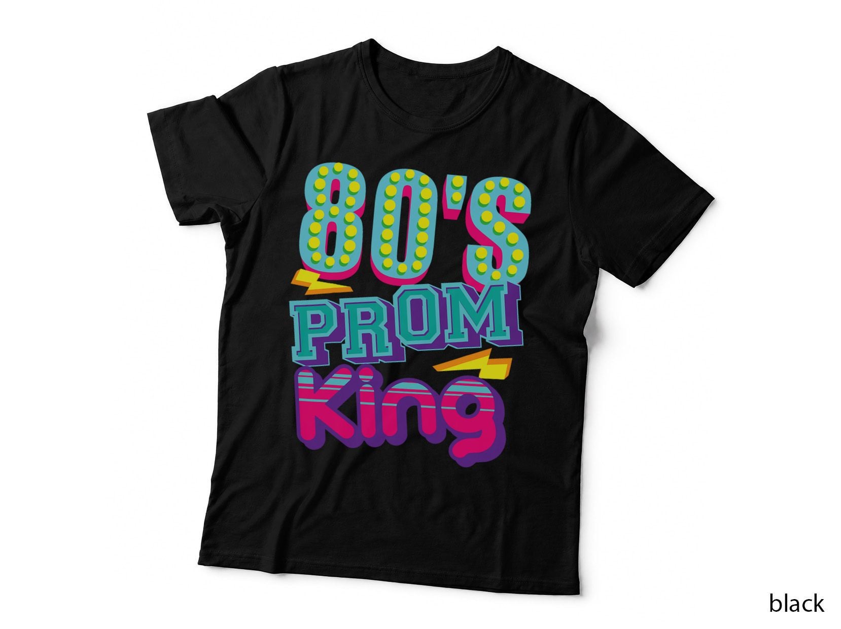 80S Prom King Neon Marquee T-Shirt, Retro Disco Style, Throwback Nostalgia