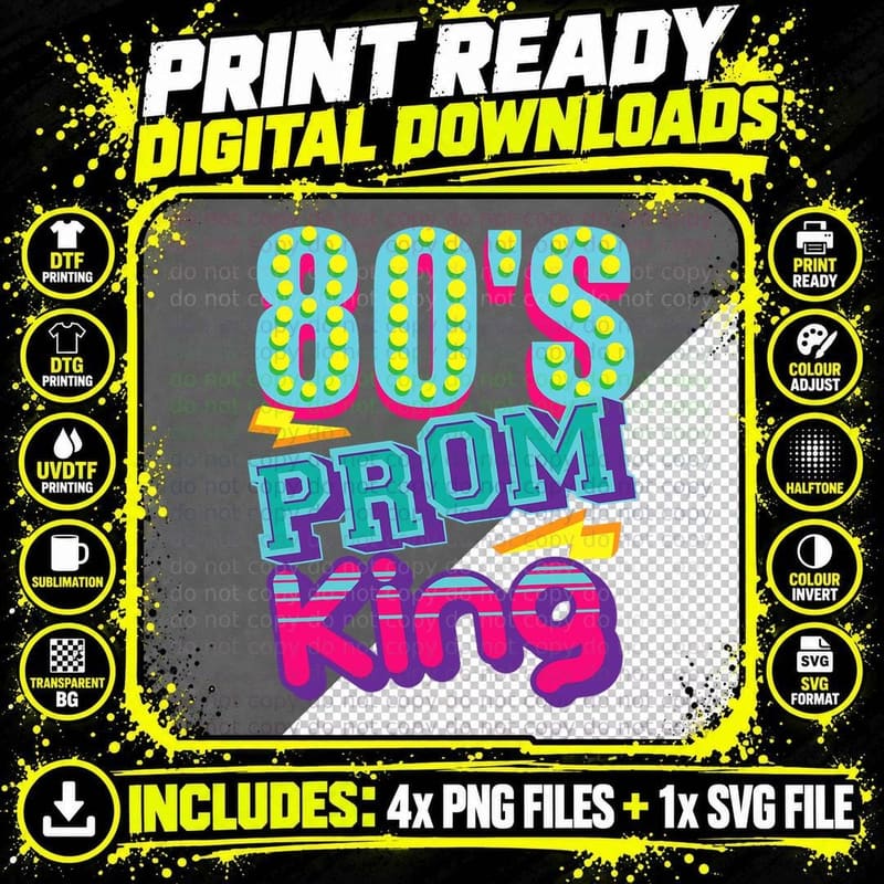 80S Prom King Neon Marquee T-Shirt, Retro Disco Style Png SVG Digital Bundle