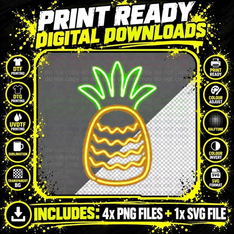80s Retro Glowing Pineapple T-Shirt, Aloha Summer Vibes Png SVG Digital Bundle