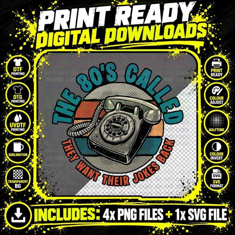 80s Vintage Rotary Phone T-Shirt, Nostalgia Tee Png SVG Digital Bundle