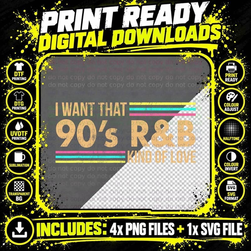 90S R&b Kind of Love T-Shirt, Distressed Pastel Text Png SVG Digital Bundle