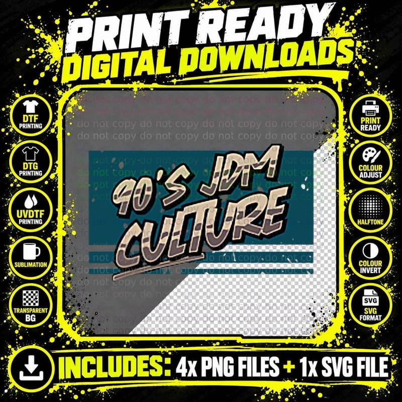 90s JDM Culture 33 Car 2-Side Graphic T-Shirt Png SVG Digital Bundle