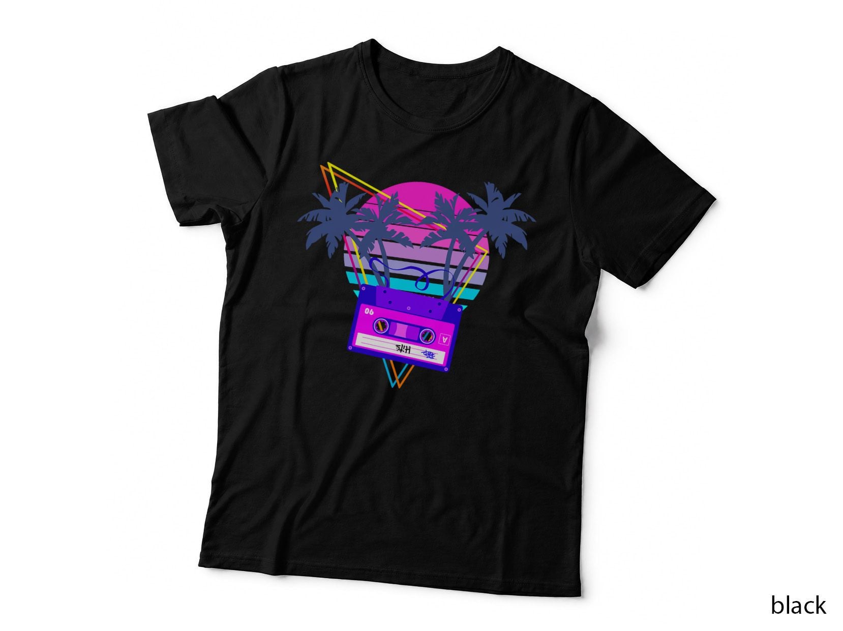 90s Vaporwave Sunset Cassette Tape in Outrun Synthwave Style T-Shirt
