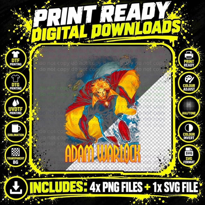 Adam Warlock T-Shirt, Retro Comic Book Cosmic Hero Png SVG Digital Bundle