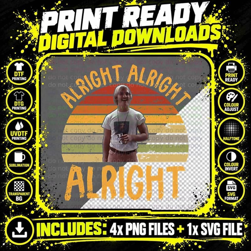 Alright Retro Sunset 70S Cool Guy, Vintage Nostalgia Png SVG Digital Bundle