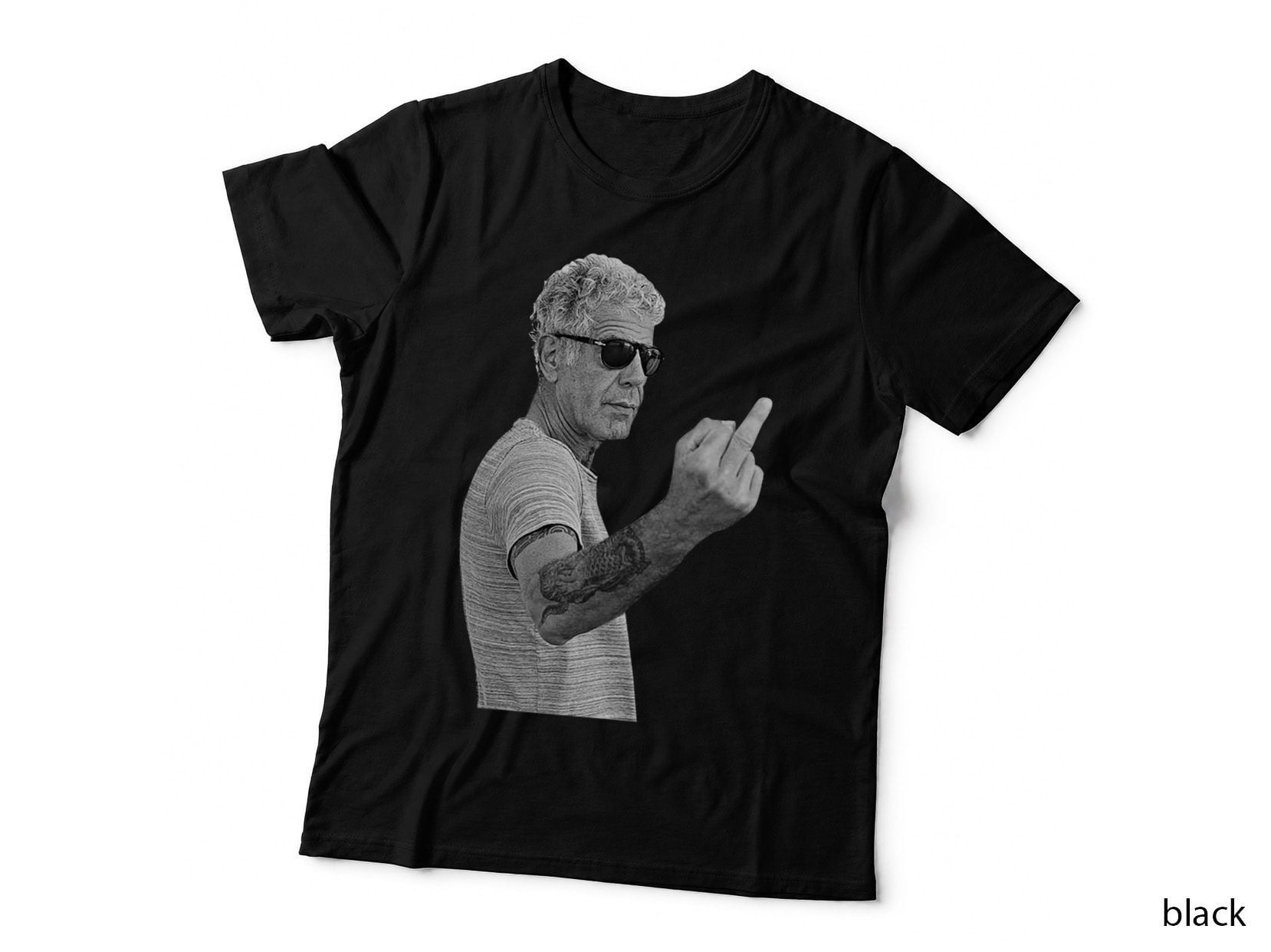 Anthony Bourdain Vintage T-Shirt, Tattoo and Sunglasses, B&w Photo