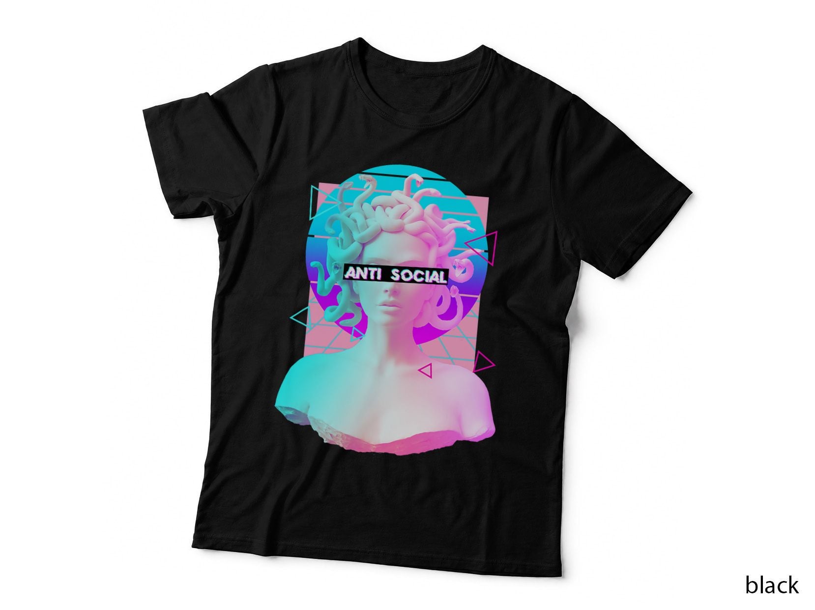 Anti Social Retro Vaporwave Medusa Statue Greek Mythology T-Shirt