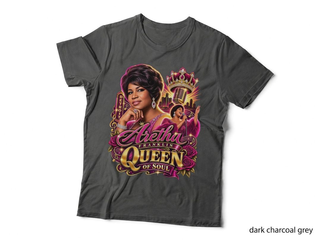 Aretha Franklin Queen of Soul Vintage Detroit Singer Magenta Gold Retro T-Shirt