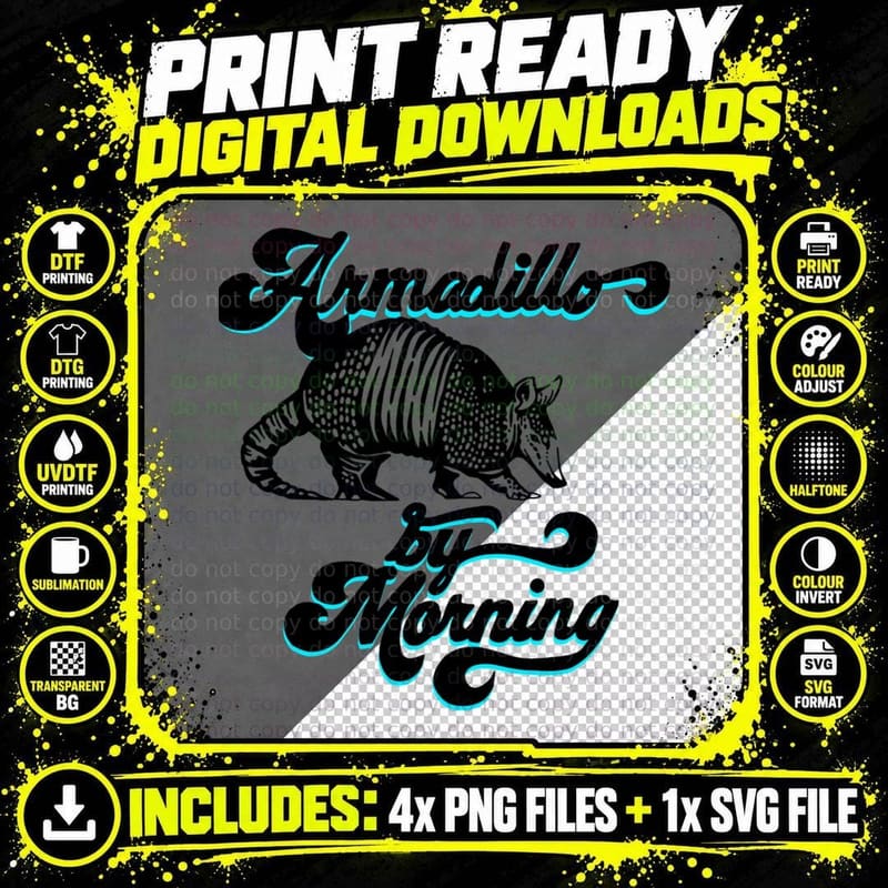 Armadillo by Morning Cyan Script Lettering Png SVG Digital Bundle