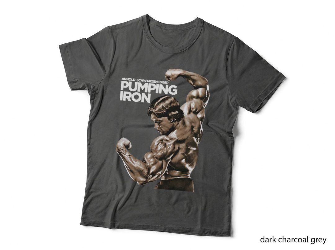 Arnold Pumping Iron Classic T-Shirt, Double Bicep Sepia, Bodybuilder Fan