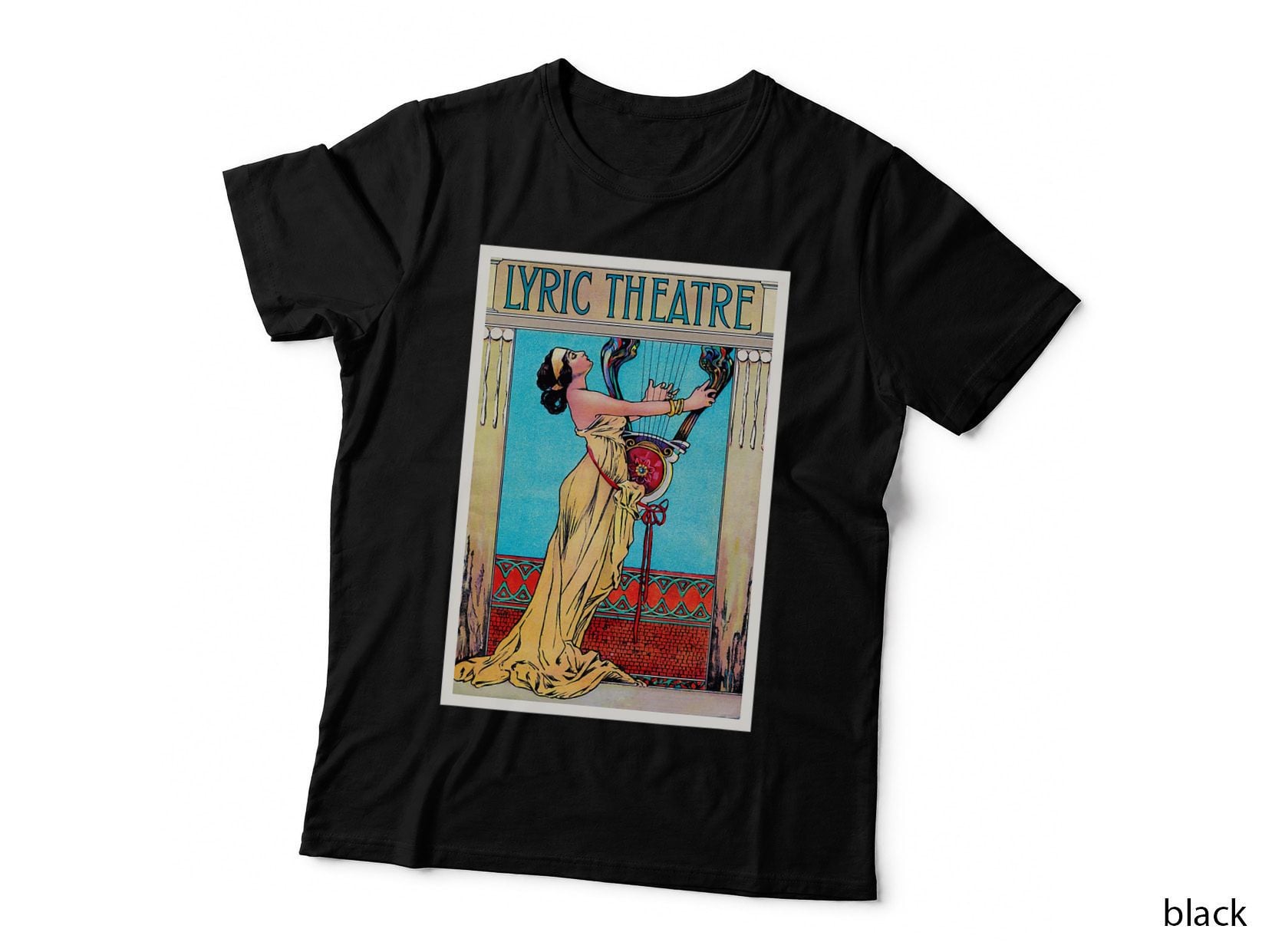 Art Nouveau Woman Harp T-Shirt, Vintage Theatre Style
