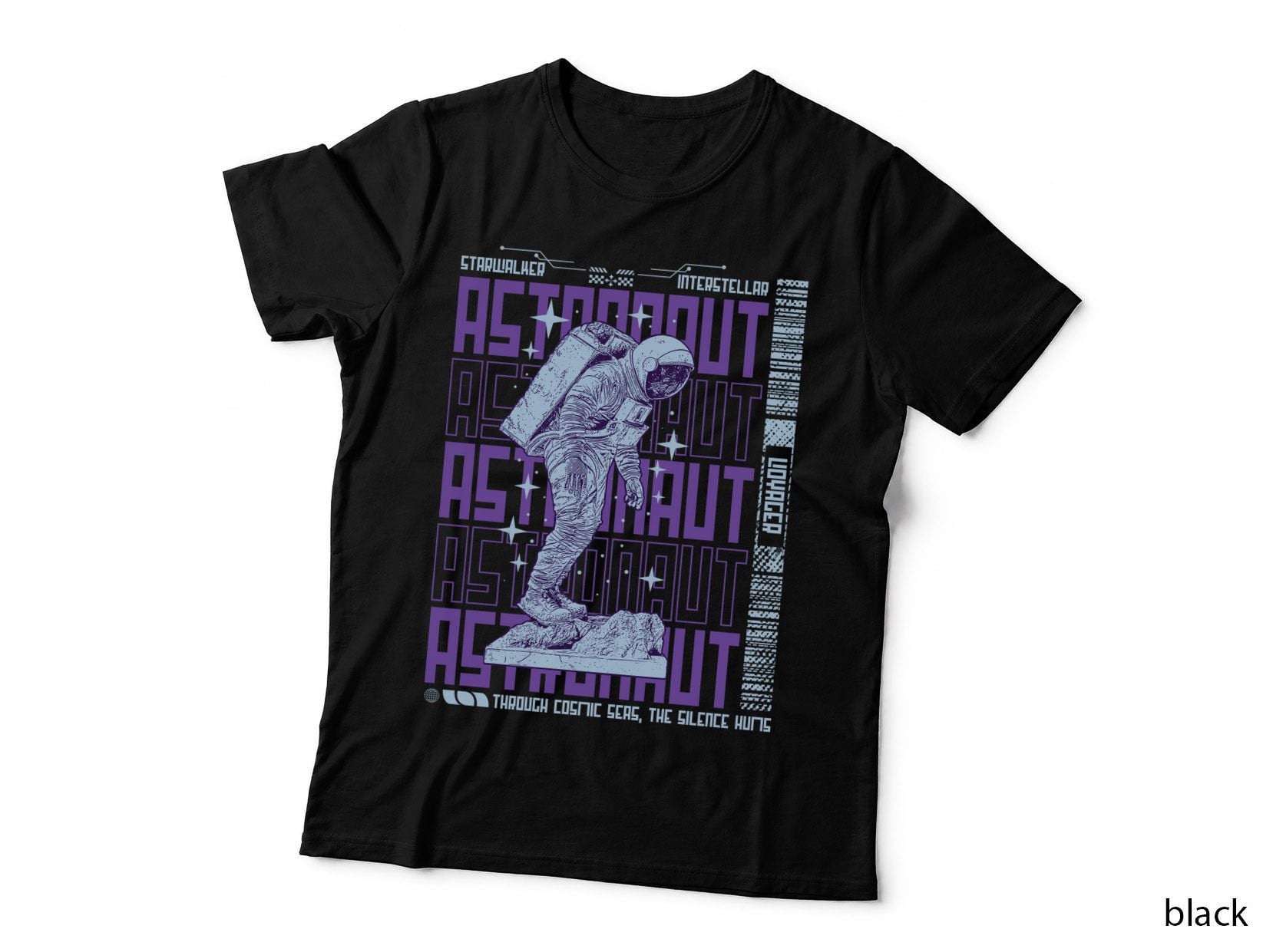 Astronaut Spacesuit Engraved Illustration on Purple, Retro Space T-Shirt