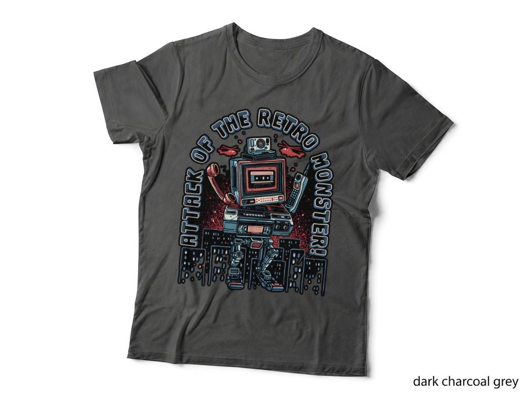 Attack of the Retro Monster 80S Gadget Robot Stomping City, Sci-Fi T-Shirt