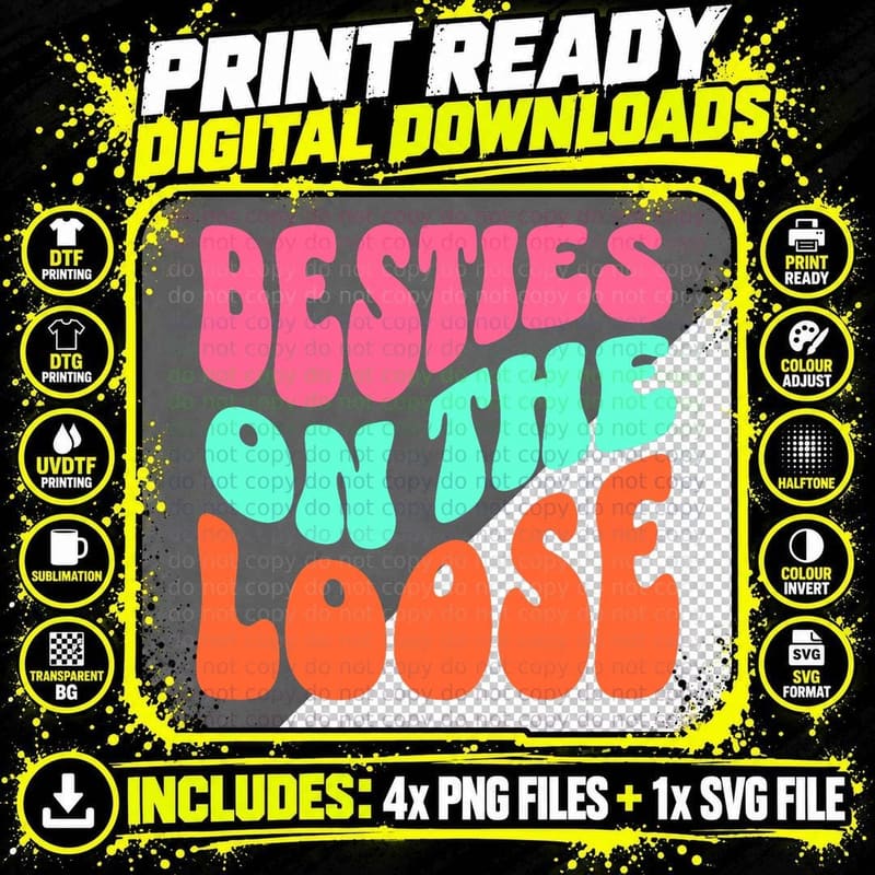 BFF Best Friends Matching Bestie for 2 Cute Retro Groovy Png SVG Digital Bundle