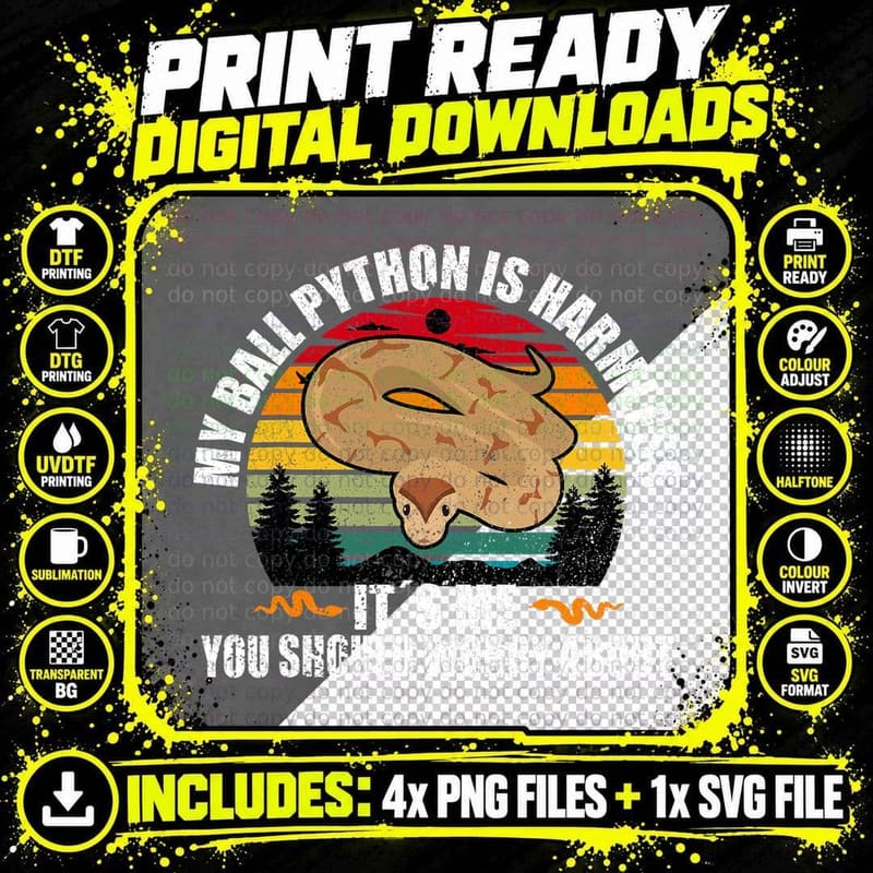 Ball Python Retro Reptile Snake T-Shirt Png SVG Digital Bundle
