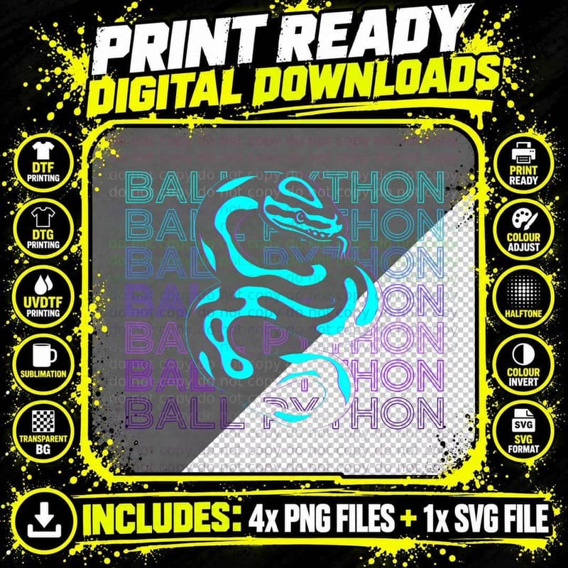Ball Python Retro T-Shirt, Vintage Snake Print Png SVG Digital Bundle